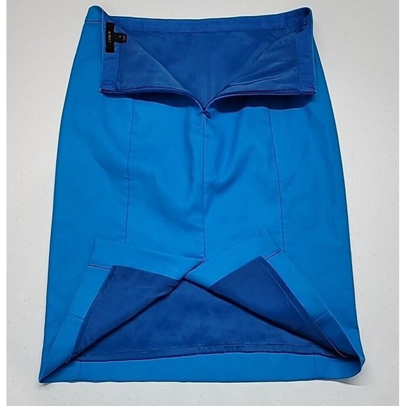 J Crew Women's Straight Pencil Skirt Bright Blue Lined Cotton Size 0 *Read* - Picture 6 of 15